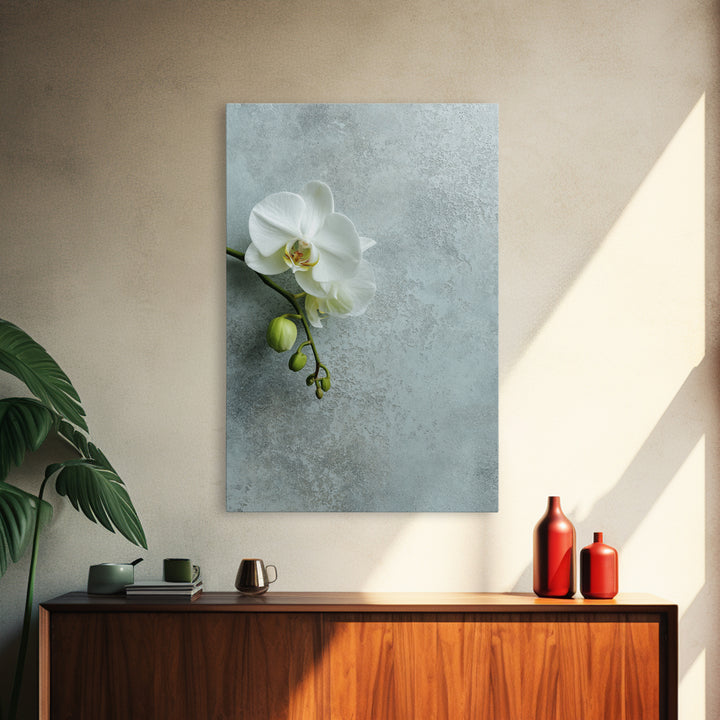 White Orchid on Stone Background Framed Canvas Print, Dental Office Art, Modern Decor, Office Decor, Fine Art, Calm, Poster, DOA-2x3-68