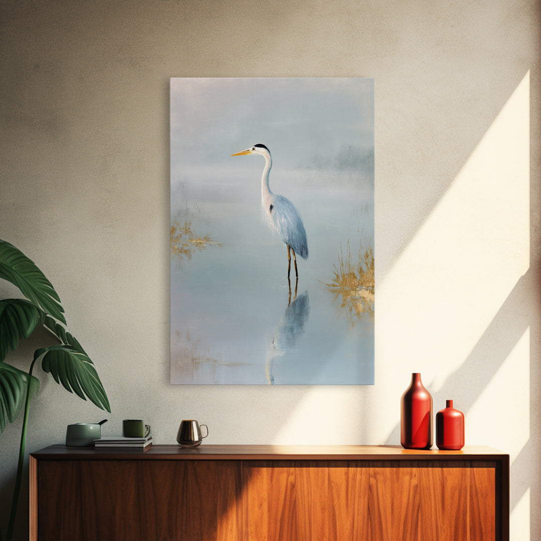 Blue Heron by Calm Marsh Water Canvas Print, Dental Office Art, Decor, Office Decor, Fine Art, Calm, Digital Artwork, DOA-2x3-7