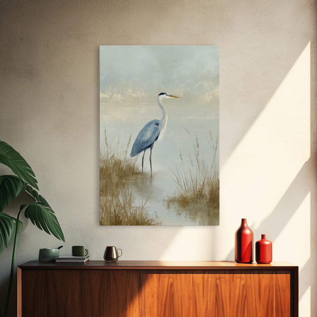 Blue Heron by Calm Marsh Water Canvas Print, Dental Office Art, Science Art, Office Decor, Fine Art, Calm, Boho Decor, DOA-2x3-79