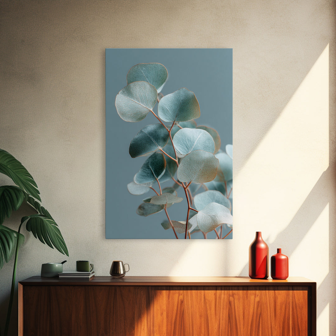 Soft Botanical Eucalyptus Print for Clean Atmosphere Framed Canvas Print, Dental Office Art, Boho Decor, Office Decor, Calm, DOA-2x3-83