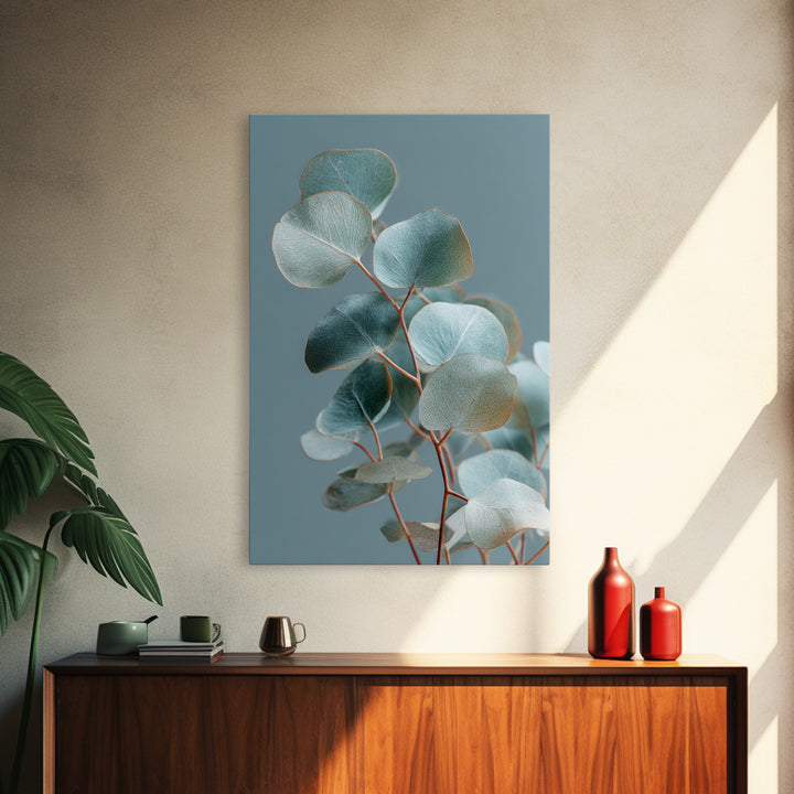 Soft Botanical Eucalyptus Print for Clean Atmosphere Framed Canvas Print, Dental Office Art, Boho Decor, Office Decor, Calm, DOA-2x3-83