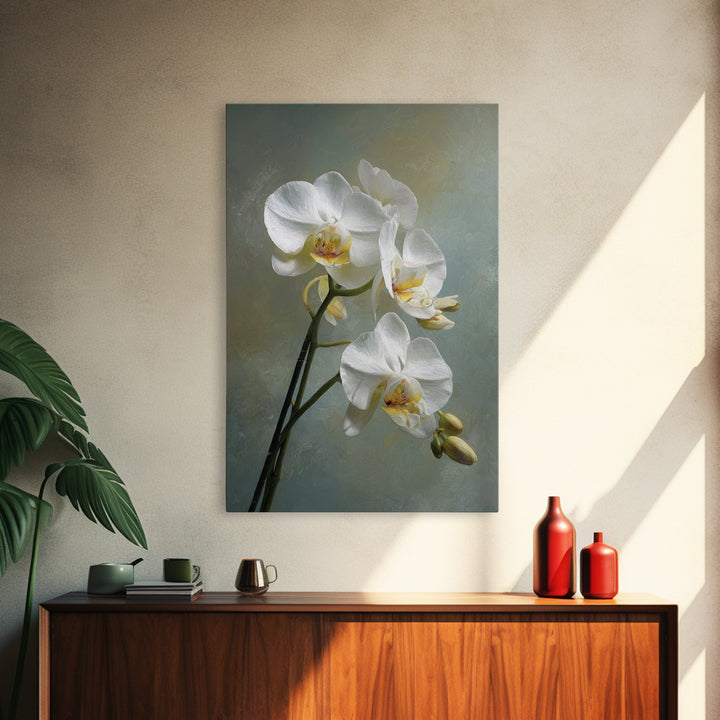 White Orchid on Stone Background Framed Canvas Print, Dental Office Art, Dental Wall Art, Office Decor, Abstract Art, Calm, DOA-2x3-92