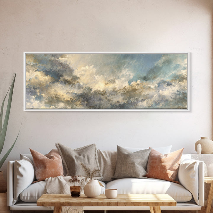Peaceful Clouds over Open Meadow Framed Canvas Print, Dental Office Art, Wall Art, Office Decor, Watercolor Art, Calm, DOA-3x1-1