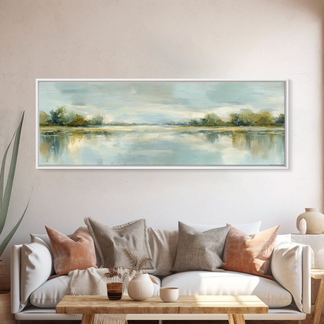 Sunlit Lake with Calming Reflections Canvas Print, Dental Office Art, Gallery Decor, Office Decor, Calm, Minimalist Decor, DOA-3x1-31
