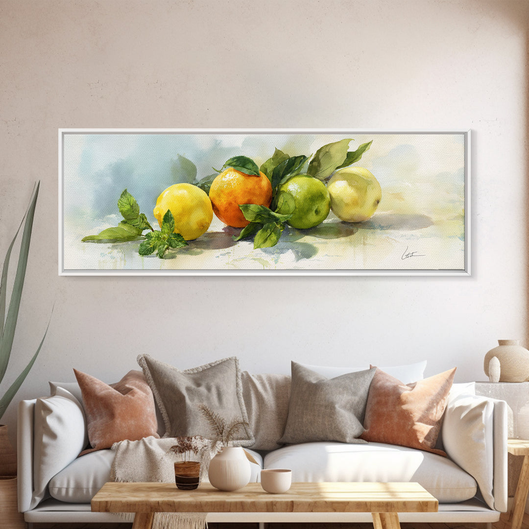 Fresh Citrus and Mint Still Life Framed Canvas Print, Dental Office Art, Room Decor, Office Decor, Oil Painting, Calm, DOA-3x1-47