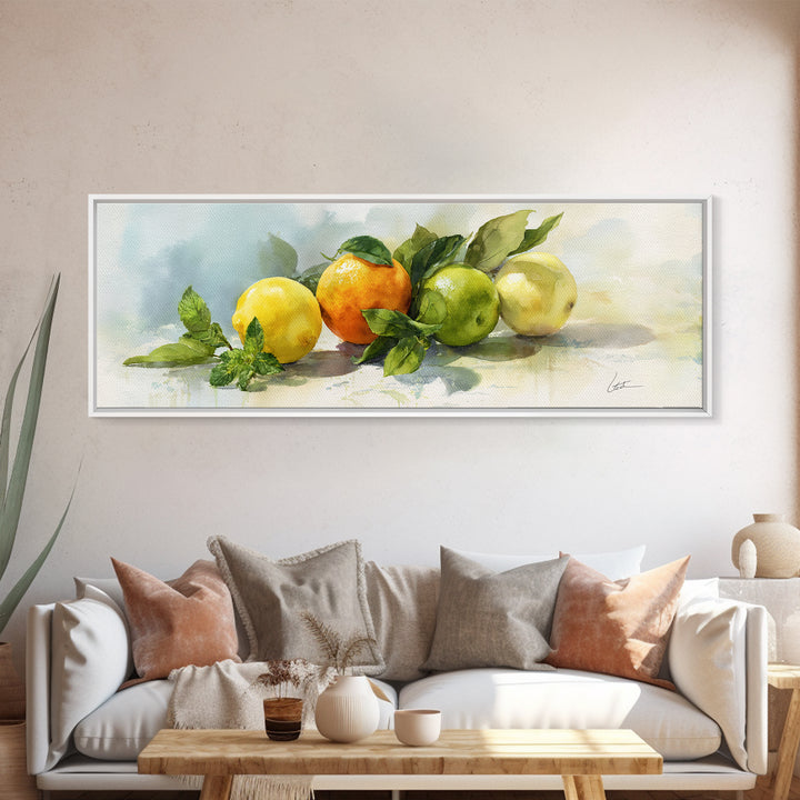 Fresh Citrus and Mint Still Life Framed Canvas Print, Dental Office Art, Room Decor, Office Decor, Oil Painting, Calm, DOA-3x1-47