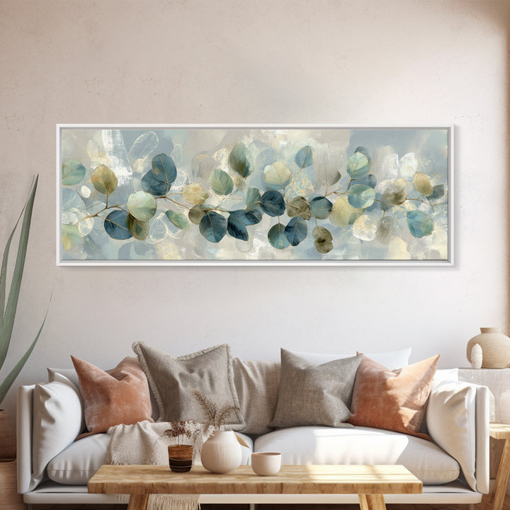 Soft Botanical Eucalyptus Print for Clean Atmosphere Framed Canvas Print, Dental Office Art, Wall Art, Office Decor, Calm, DOA-3x1-67