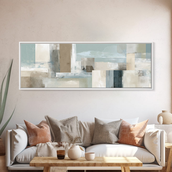 Clean Geometric Art Framed Canvas Print, Dental Office Art, Textured Painting, Office Decor, Calm, Room Decor Aesthetic, DOA-3x1-72