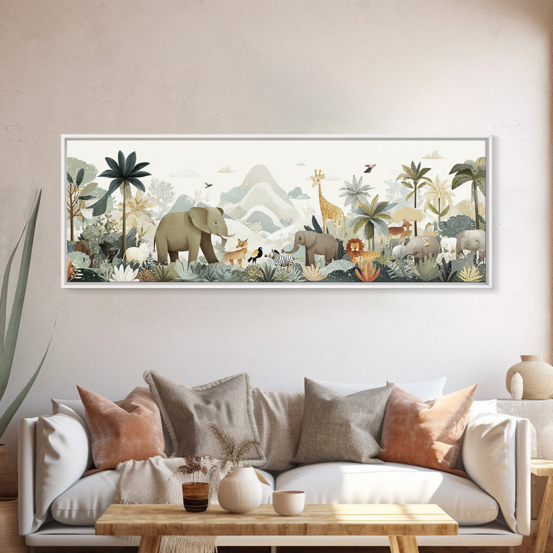 Happy Jungle Animals Canvas Print, Dental Office Art, Statement Artwork, Office Decor, Fine Art, Calm, Printable Wall Art, DOA-3x1-78