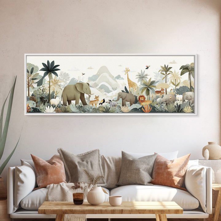 Happy Jungle Animals Canvas Print, Dental Office Art, Statement Artwork, Office Decor, Fine Art, Calm, Printable Wall Art, DOA-3x1-78