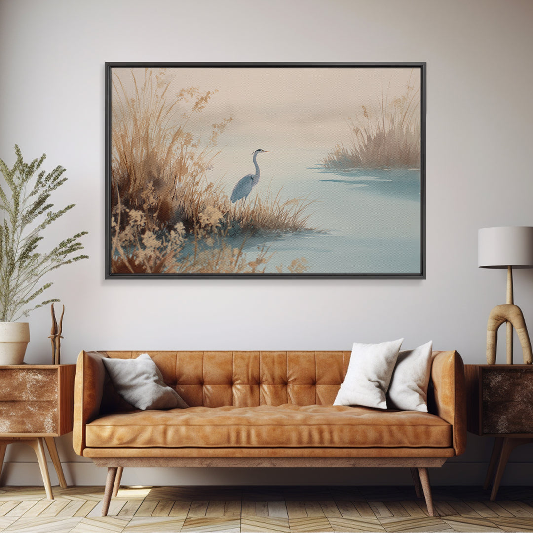 Blue Heron by Calm Marsh Water Canvas Print, Dental Office Art, Statement Artwork, Office Decor, Fine Art, Calm, DOA-3x2-3