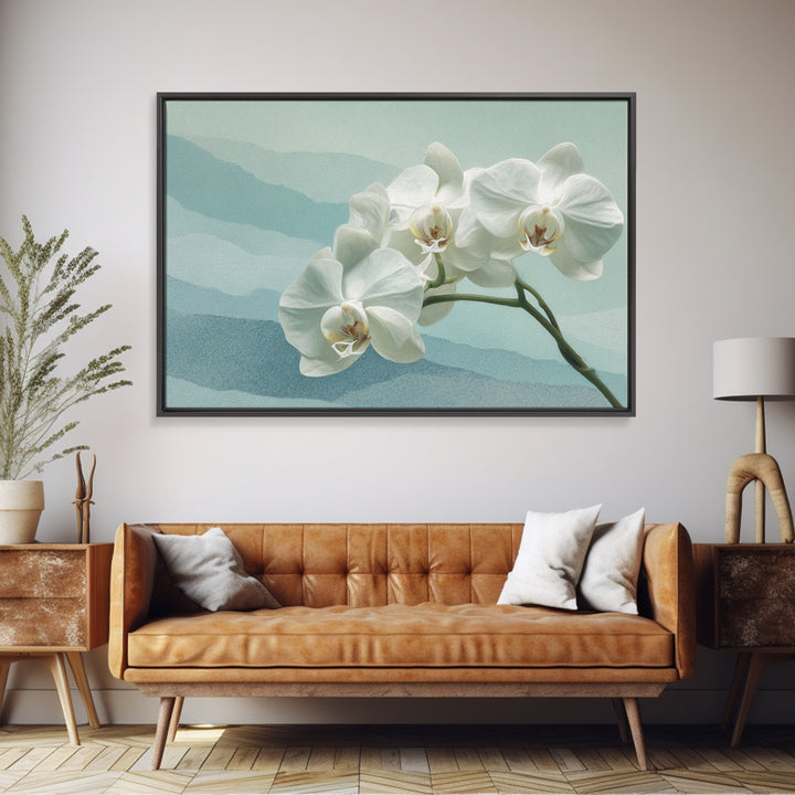 White Orchid on Stone Background Framed Canvas Print, Dental Office Art, Wall Art, Office Decor, Oil Painting, Calm, DOA-3x2-40