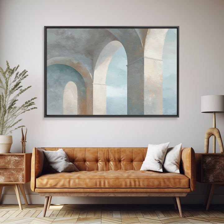 Light Scandinavian Abstract Arches Framed Canvas Print, Dental Office Art, Minimalist Wall Art, Office Decor, Fine Art, Calm, DOA-3x2-45