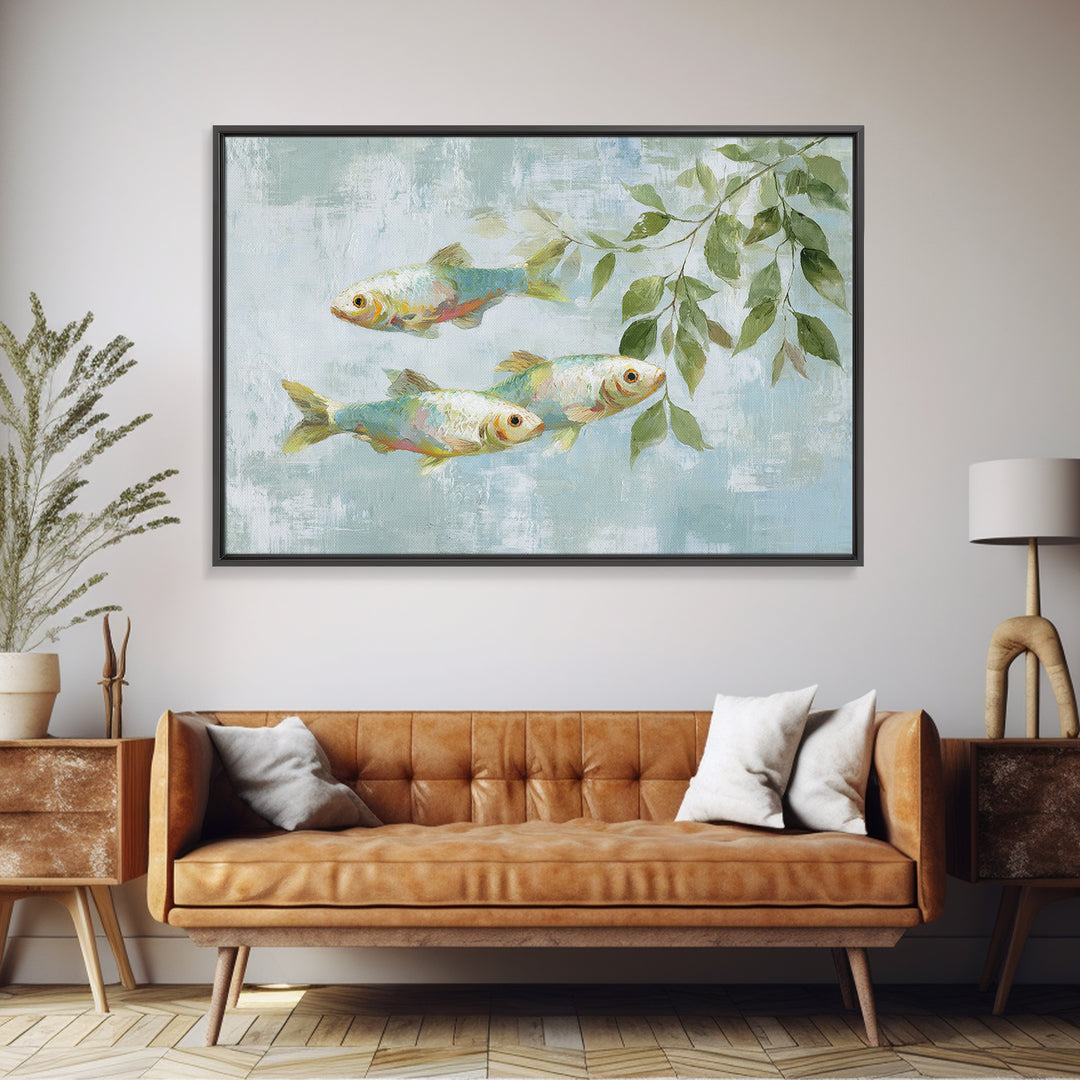 Colorful Fish Swimming Framed Canvas Print, Dental Office Art, Printable Wall Art, Office Decor, Fine Art, Calm, Dental Hygiene, DOA-3x2-46