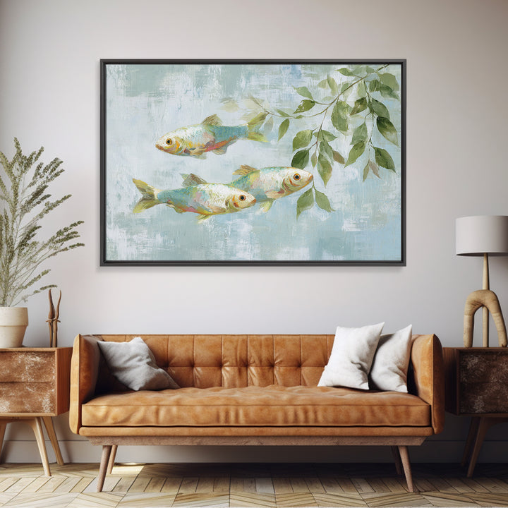 Colorful Fish Swimming Framed Canvas Print, Dental Office Art, Printable Wall Art, Office Decor, Fine Art, Calm, Dental Hygiene, DOA-3x2-46