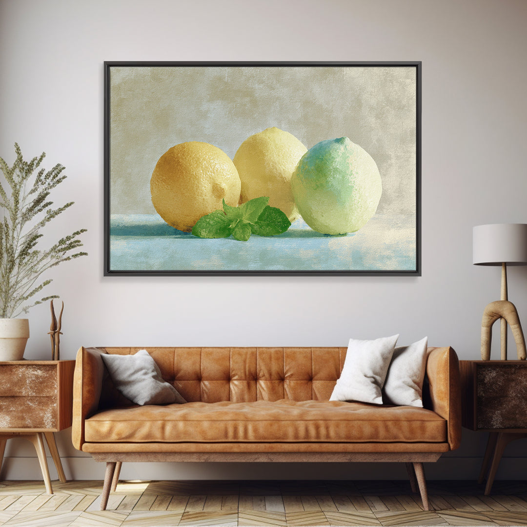 Fresh Citrus and Mint Still Life Framed Canvas Print, Dental Office Art, Dental Hygiene, Office Decor, Oil Painting, Calm, DOA-3x2-59