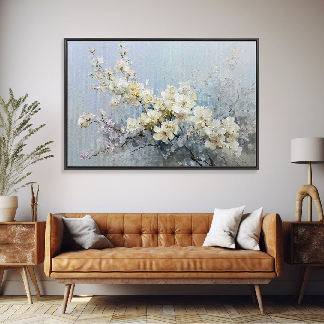 Sterile Modern Floral Painting Framed Canvas Print, Dental Office Art, Neutral Decor, Office Decor, Oil Painting, Calm, DOA-3x2-63