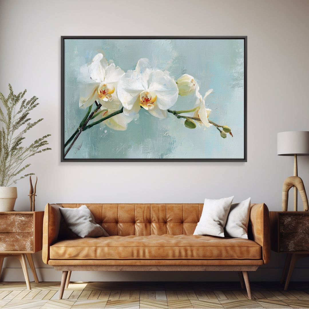 White Orchid on Stone Background Framed Canvas Print, Dental Office Art, Dental Wall Art, Office Decor, Abstract Art, Calm, DOA-3x2-64