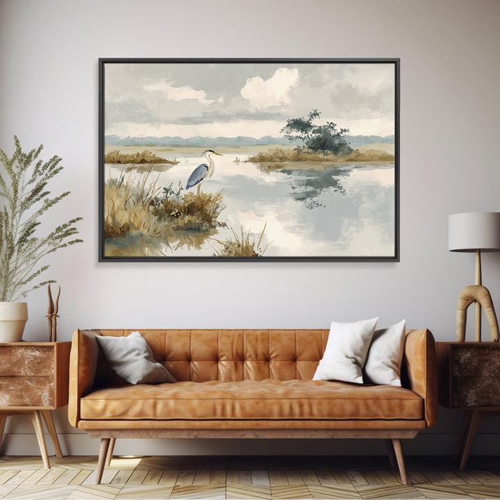 Blue Heron by Calm Marsh Water Canvas Print, Dental Office Art, Dental Art, Office Decor, Fine Art, Calm, Dental Gift, DOA-3x2-75