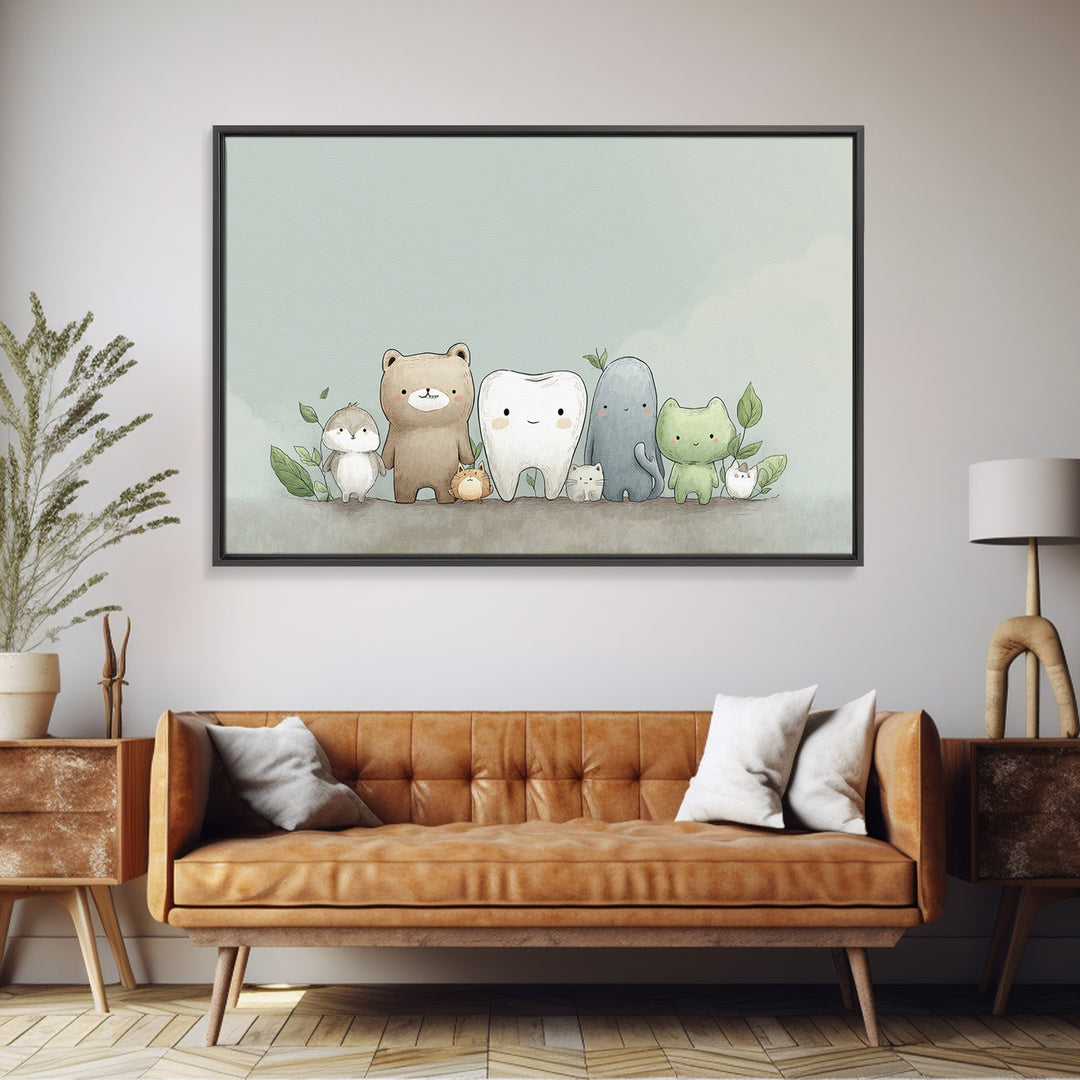 Cheerful Animal Dentist Themed Character Without Text Canvas Print, Dental Office Art, Motivational Poster, Office Decor, Calm, DOA-3x2-78