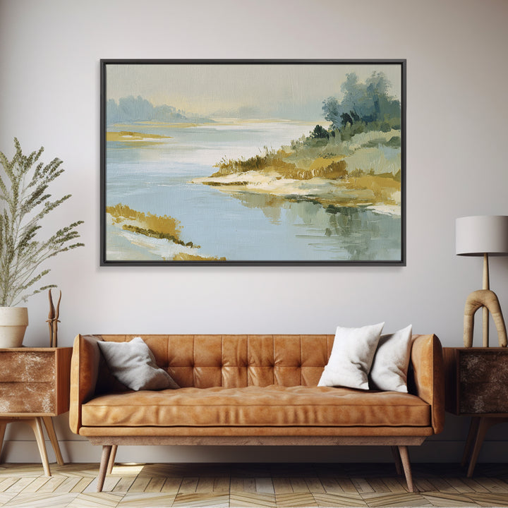 Sunlit Lake with Calming Reflections Framed Canvas Print, Dental Office Art, Dentistry Art, Office Decor, Fine Art, Calm, DOA-3x2-91