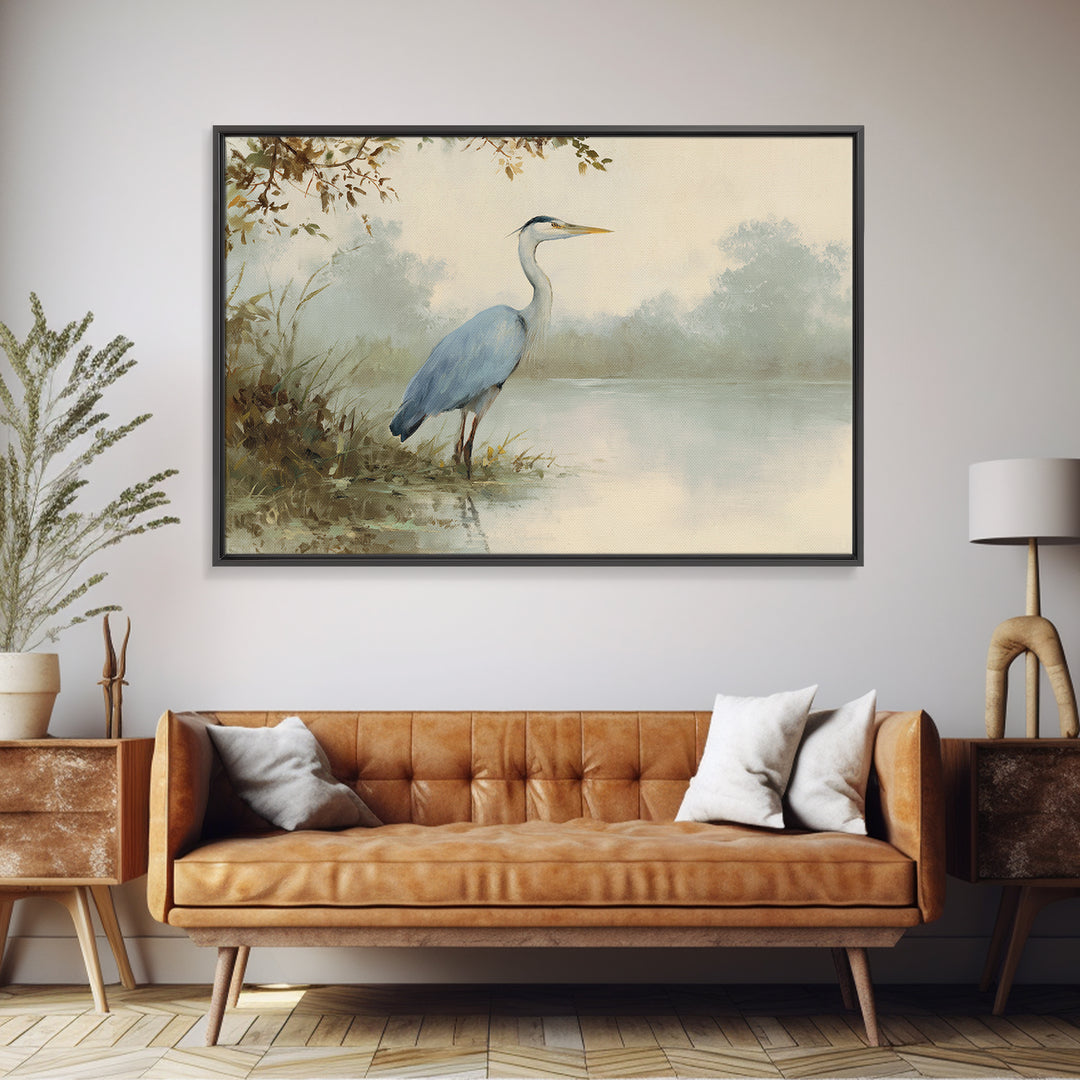 Blue Heron by Calm Marsh Water Framed Canvas Print, Dental Office Art, Dental Assistant, Office Decor, Fine Art, Calm, DOA-3x2-99