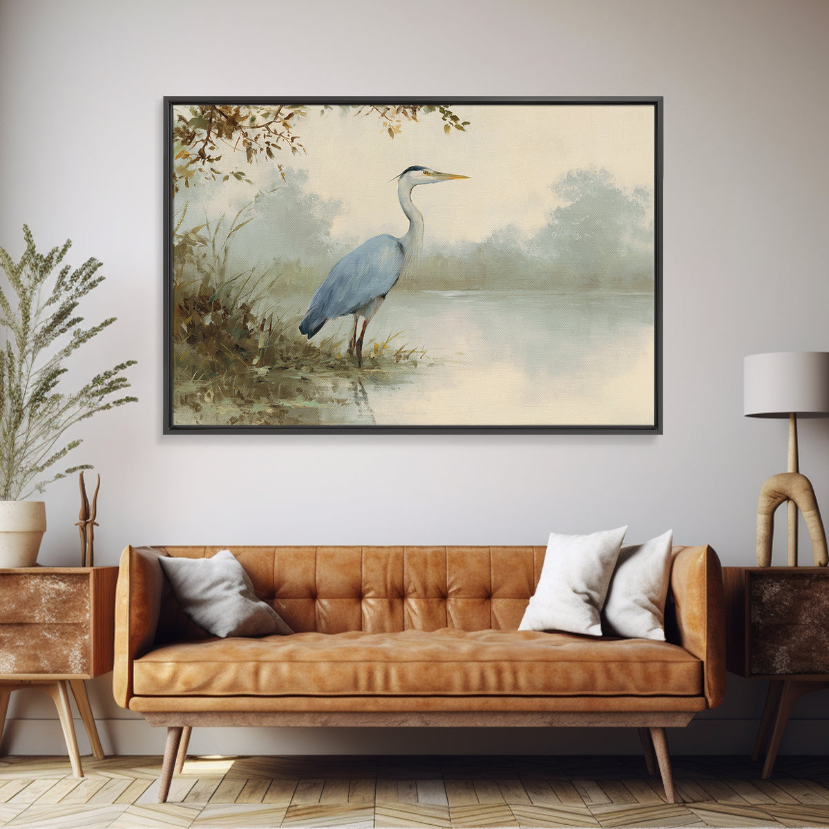 Blue Heron by Calm Marsh Water Framed Canvas Print, Dental Office Art, Dental Assistant, Office Decor, Fine Art, Calm, DOA-3x2-99