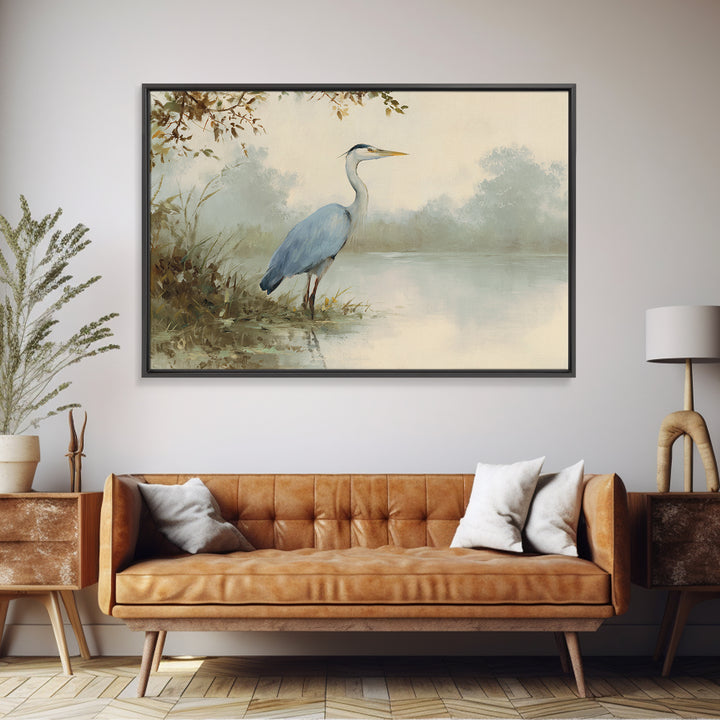 Blue Heron by Calm Marsh Water Framed Canvas Print, Dental Office Art, Dental Assistant, Office Decor, Fine Art, Calm, DOA-3x2-99