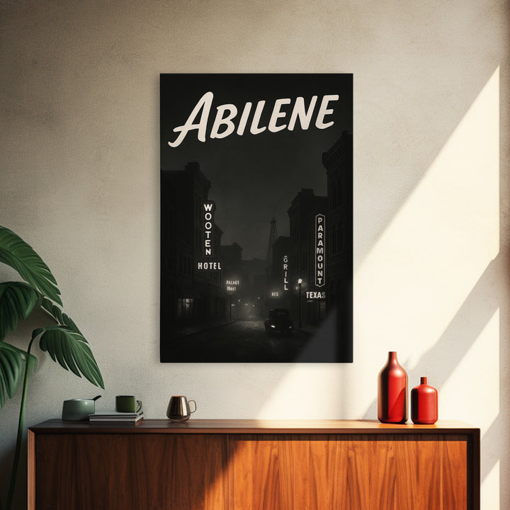 Abilene Texas Travel Poster, Canvas Print, Night Street Poster Art, Abilene Wall Art, City Art Print, Mid Century Wall Art, City Poster