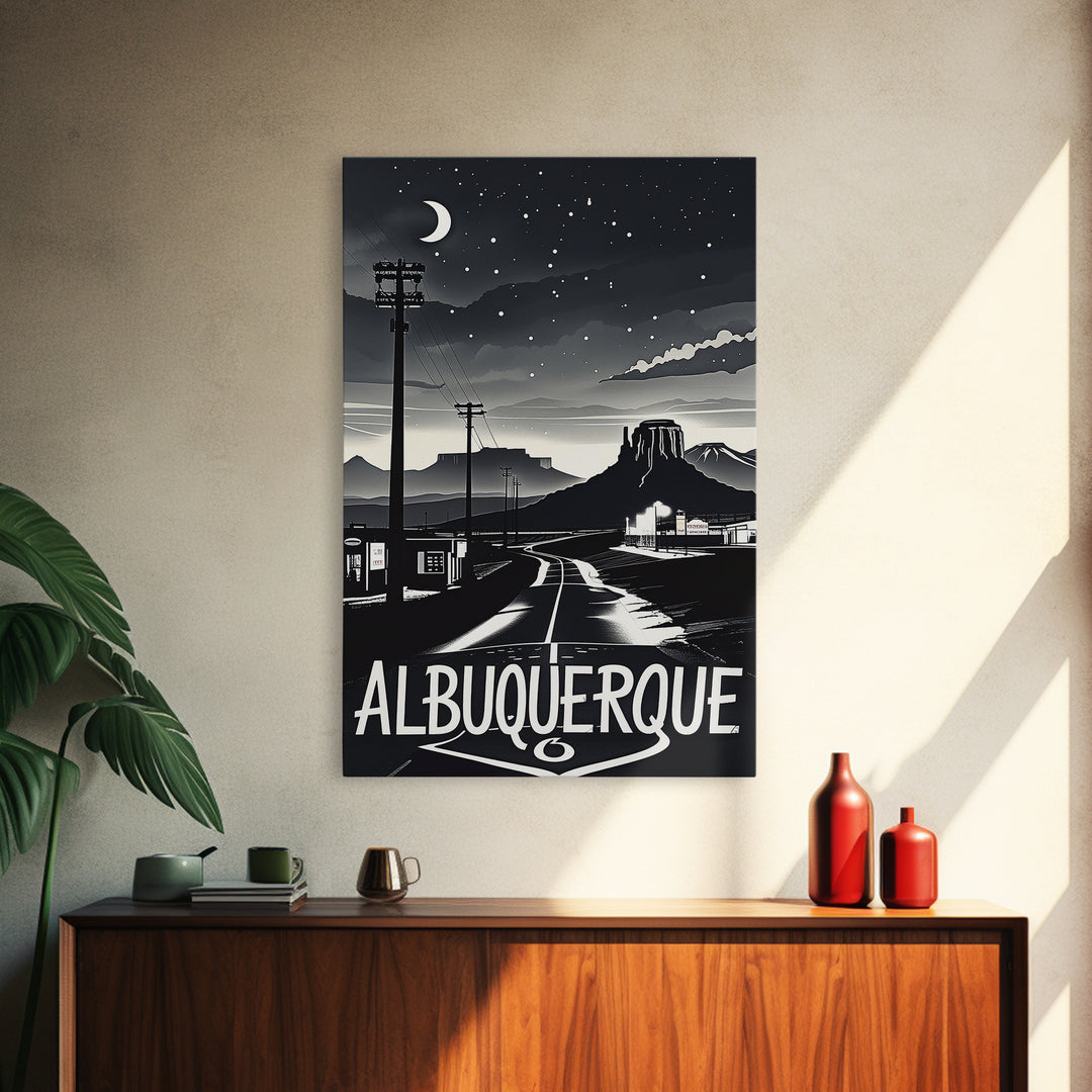 Albuquerque Travel Poster, Framed Canvas Print, Dark Moody City Wall Art, Albuquerque Wall Art, Travel Wall Art, Fine Art Print