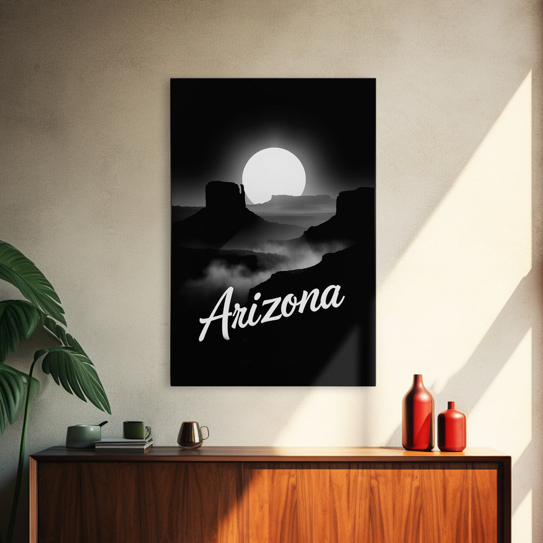 Arizona Travel Poster, Framed Canvas Print, Night Street Poster Art, Arizona City Art, Eclectic Wall Decor, Mid Century Wall Art