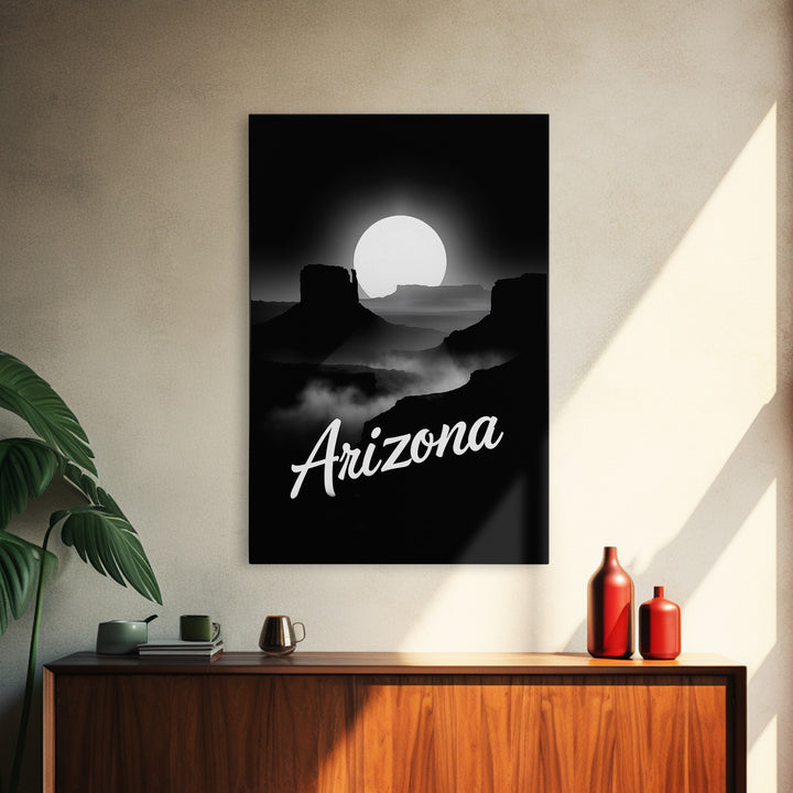 Arizona Travel Poster, Framed Canvas Print, Night Street Poster Art, Arizona City Art, Eclectic Wall Decor, Mid Century Wall Art