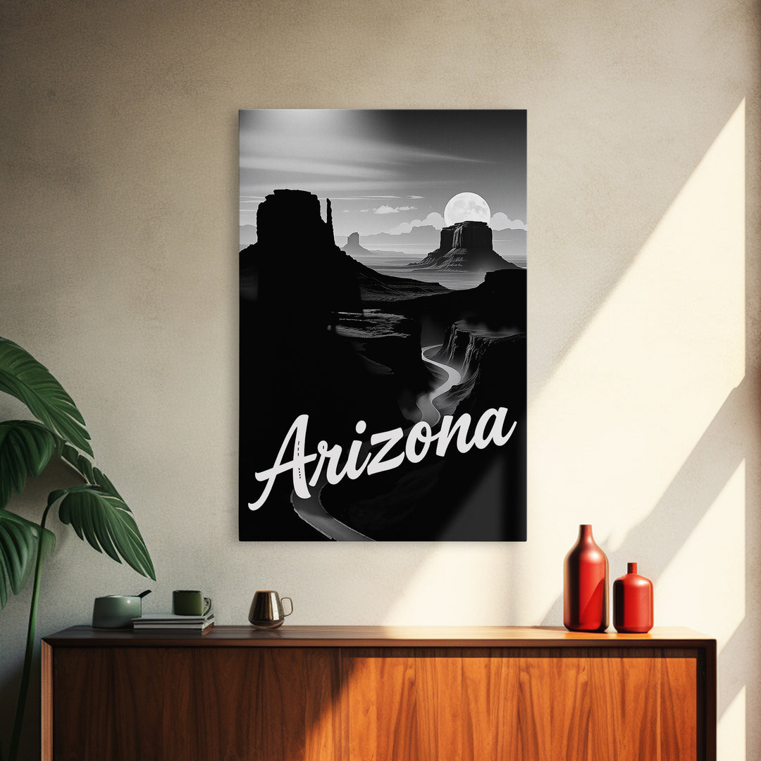 Arizona Travel Poster, Framed Canvas Print, Black And White Travel Art, Arizona Poster Print, Mid Century Wall Art, City Travel Prints