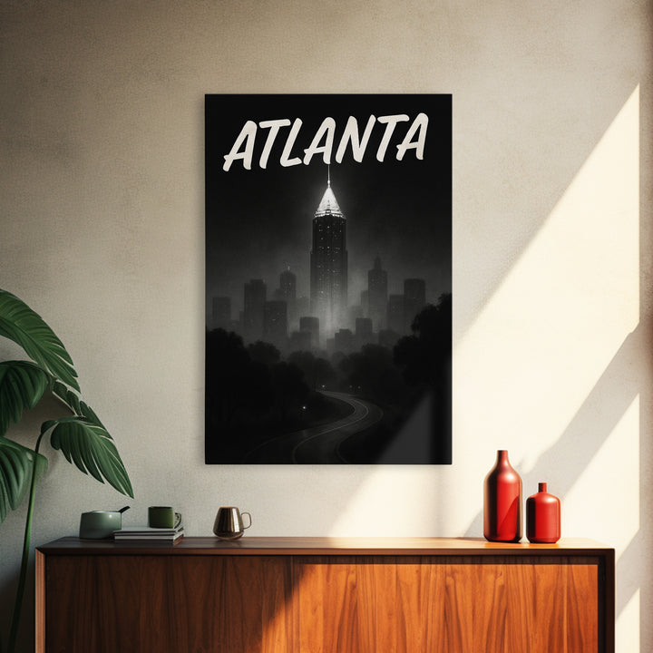 Atlanta Travel Poster, Framed Canvas Print, Night Street Poster Art, Atlanta Wall Art, Vintage Travel Print, Travel Art Print, Design 2