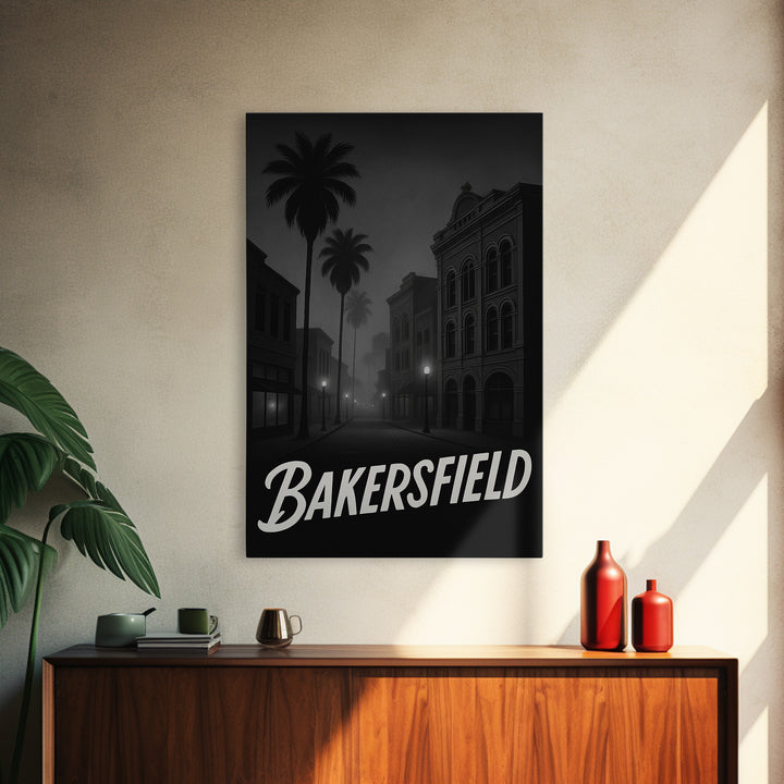 Bakersfield California Travel Poster, Canvas Print, Black And White Travel Art, Bakersfield Wall Art, Fine Art Print, Home Office Decor