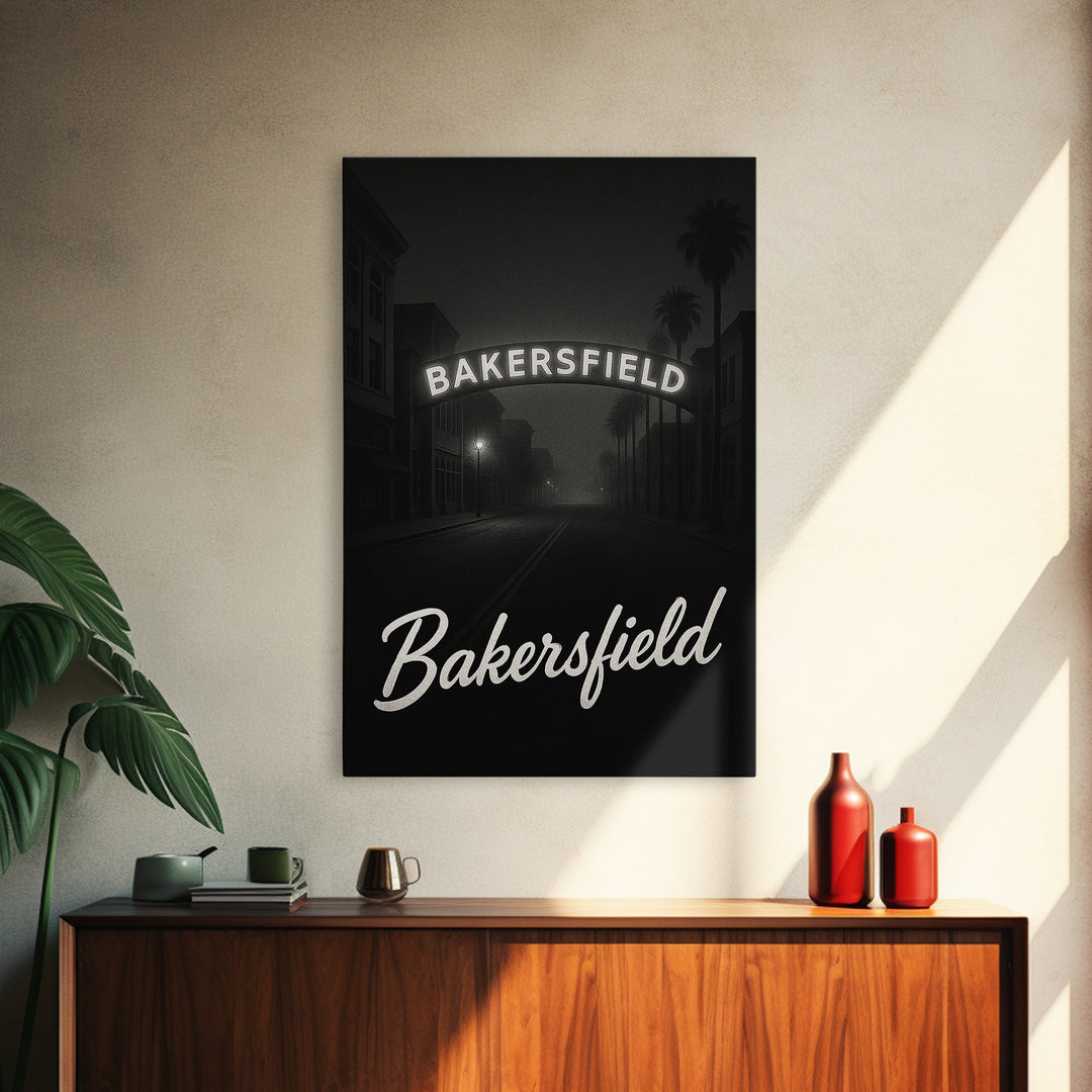 Bakersfield Travel Poster, Canvas Print, Vintage Noir Poster Art, Bakersfield Art Print, Travel Poster Set, City Travel Prints