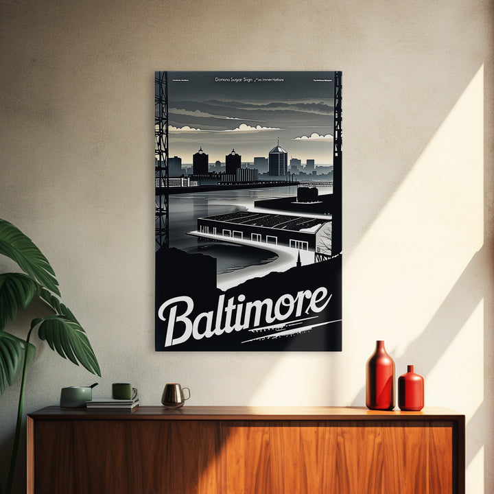 Baltimore Travel Poster, Framed Canvas Print, Black And White Travel Art, Baltimore Poster Print, Retro Travel Print, Home Office Decor