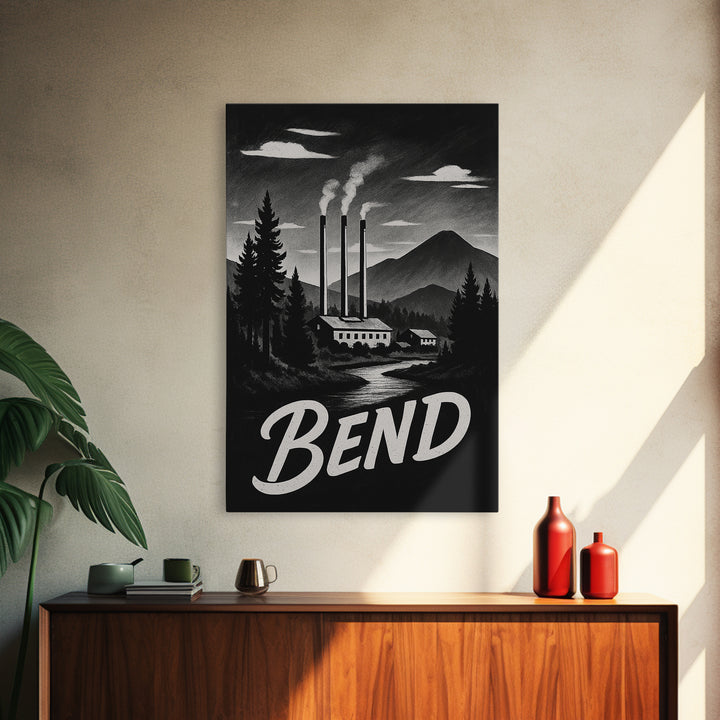 Bend Oregon Travel Poster, Canvas Print, Vintage Noir Poster Art, Bend City Art, Fine Art Print, Vintage Travel Print, Vintage City Poster