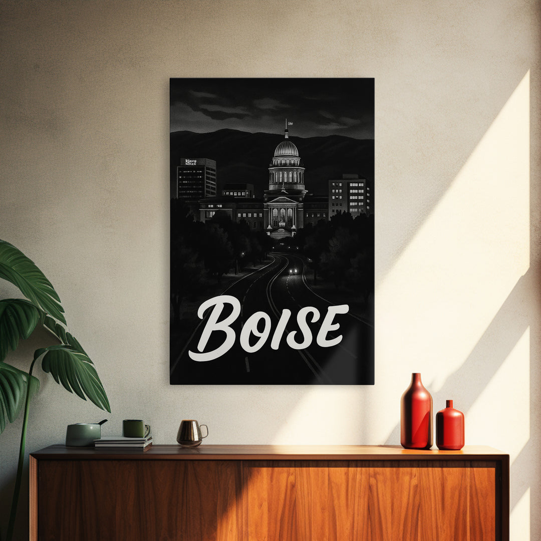 Boise Travel Poster, Canvas Print, Black And White Travel Art, Boise Travel Art, Retro Travel Print, Travel Poster Art, Home Office Decor