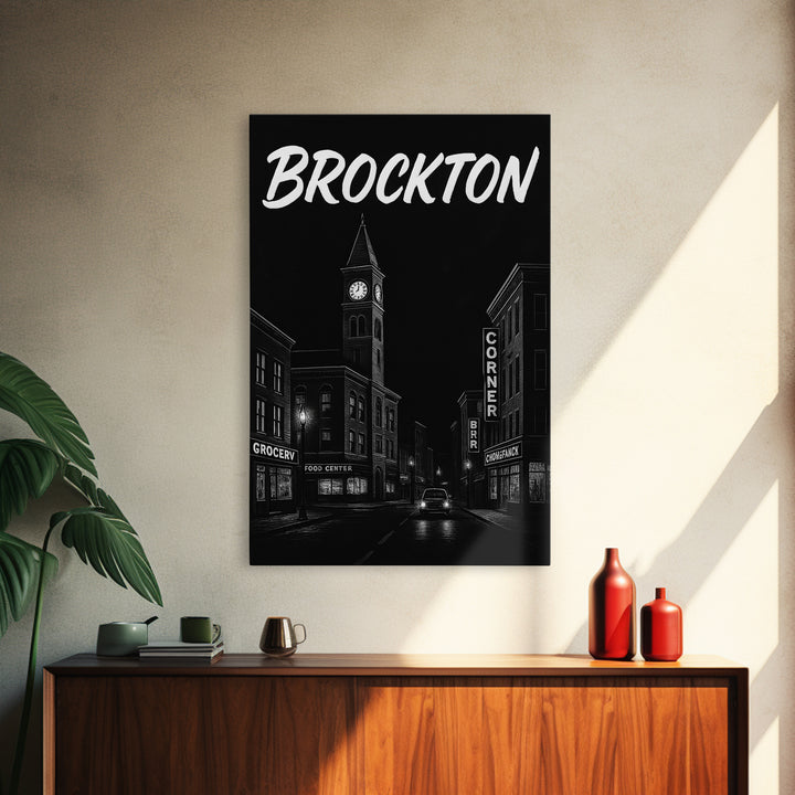 Brockton Travel Poster, Framed Canvas Print, Dark Moody City Wall Art, Brockton Wall Art, Travel Art Print, Fine Art Print, Landscape Art