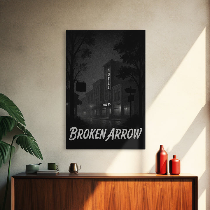 Broken Arrow Oklahoma Travel Poster, Canvas Print, Black And White Travel Art, Broken Arrow Wall Art, Travel Print, Vintage Travel Art