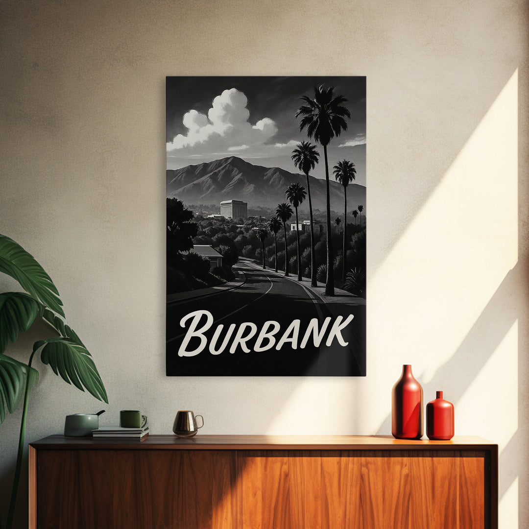 Burbank Travel Poster, Framed Canvas Print, Night Street Poster Art, Burbank City Art, Gift For Travelers, Eclectic Wall Decor