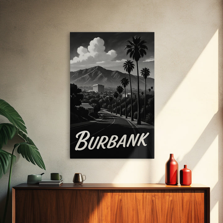 Burbank Travel Poster, Framed Canvas Print, Night Street Poster Art, Burbank City Art, Gift For Travelers, Eclectic Wall Decor