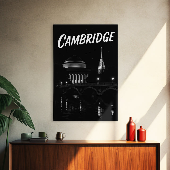 Cambridge Travel Poster, Canvas Print, Black And White Travel Art, Cambridge Wall Art, Fine Art Print, Gift For Travelers, Vintage City Art