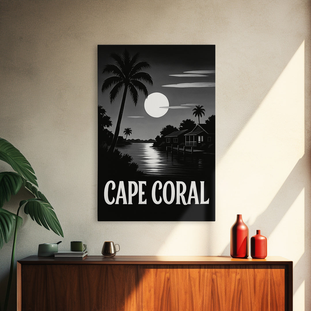Cape Coral Travel Poster, Canvas Print, Dark Moody City Wall Art, Cape Coral Travel Art, Travel Art Print, Home Office Decor, Art Print