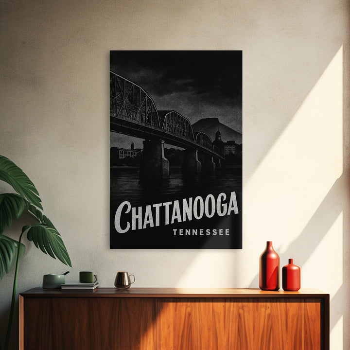 Chattanooga Travel Poster, Framed Canvas Print, Dark Moody City Wall Art, Chattanooga City Art, City Art Print, Wanderlust Decor