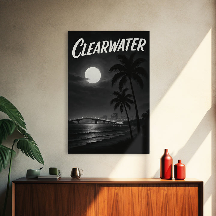 Clearwater Florida Travel Poster, Framed Canvas Print, Dark Moody City Wall Art, Clearwater Wall Art, Travel Poster Set, Travel Art Print