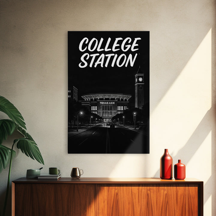College Station Travel Poster, Canvas Print, Night Street Poster Art, College Station City Art, Travel Poster Art, Vintage Travel Art