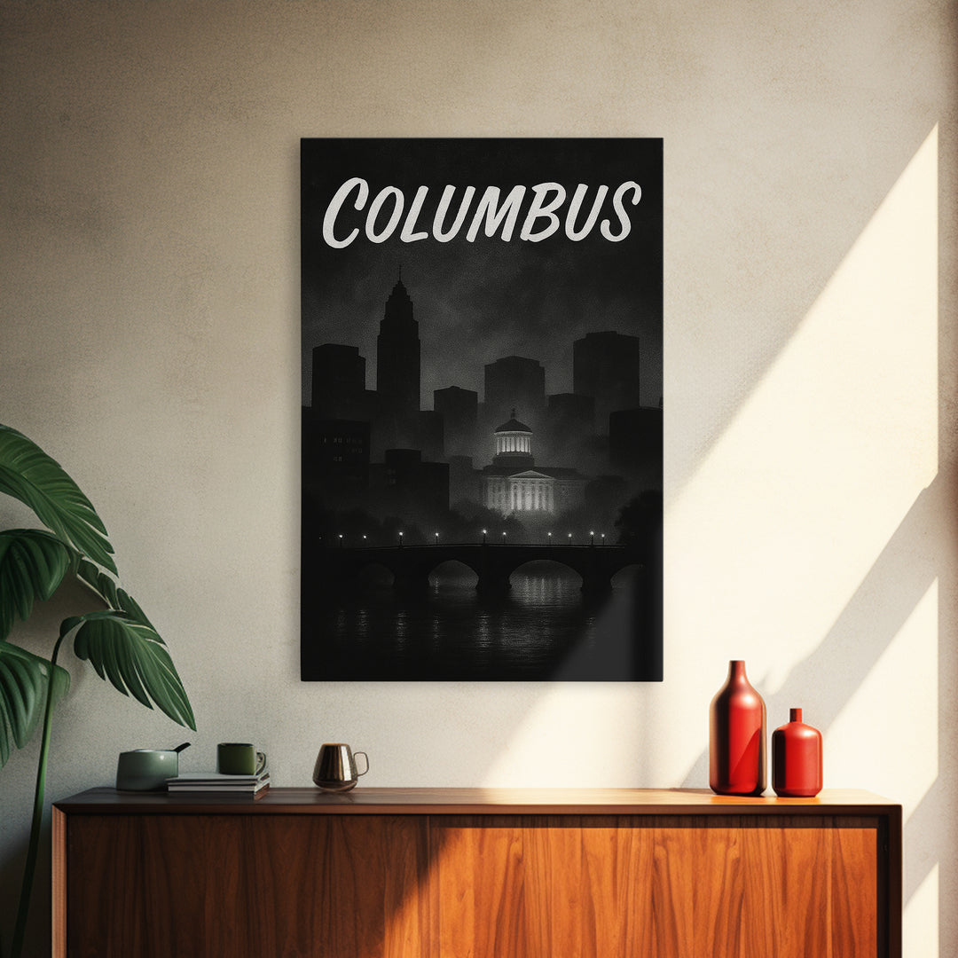 Columbus Travel Poster, Canvas Print, Vintage Noir Poster Art, Columbus Wall Art, Travel Poster Art, Vintage Travel Print, Travel Wall Art