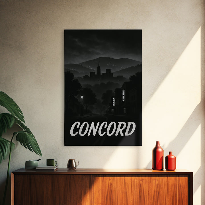 Concord California Travel Poster, Framed Canvas Print, Black And White Travel Art, Concord Travel Art, Travel Wall Art, City Illustration